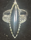 Vogue Long Hematite Marquise Silver Tone Adjustable Ring Vintage 1970’s