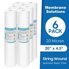 6 Pack 20" x 4.5" String Wound Whole House Well Sediment Water Filter 20 Micron