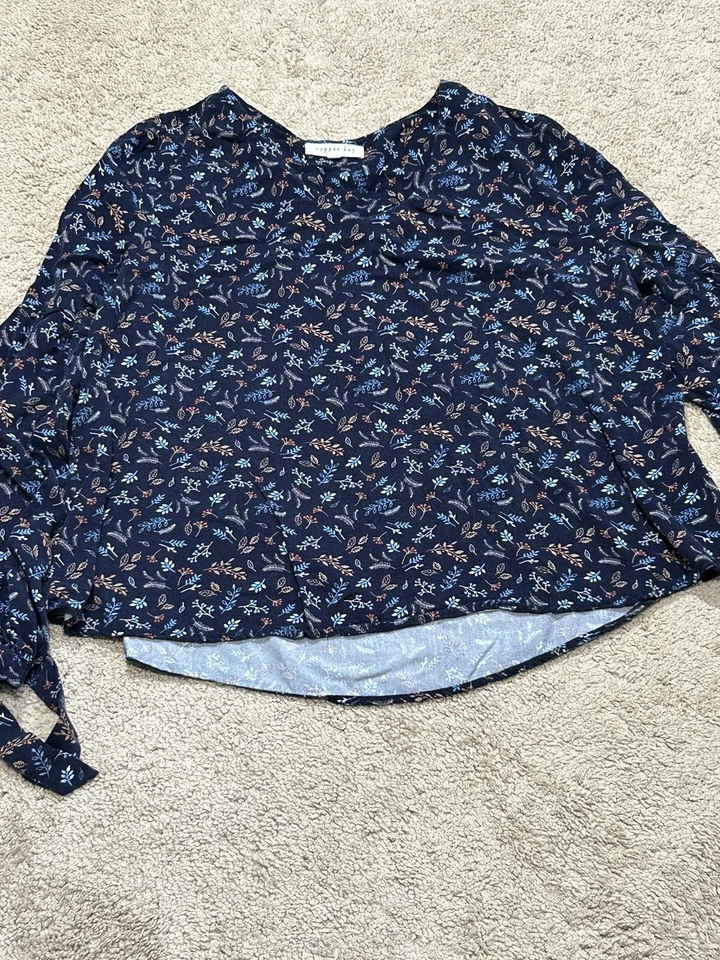 Copper Key Womens Shirt Sz Large Multicolor Floral Print Tie Sleeve Lightweight - Image 3 of 4