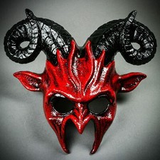 Bloody Red Krampus Black Twisted Ram Horn Halloween Animal Masquerade Party Mask