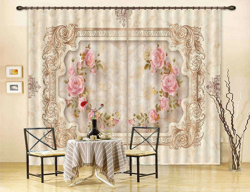 Noble Pink Garland 3D Curtain Blockout Photo Print Curtains Drape Fabric Window - Image 2 of 4