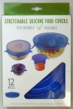 EVRIHOLDER STRETCHABLE SILICONE FOOD COVERS 12 PIECES ECO FRIENDLY REUSABLE NEW