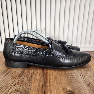 VTG Sandro Moscoloni Lugo Mens 10.5 AA Narrow Black Croc Leather Tassel Loafers