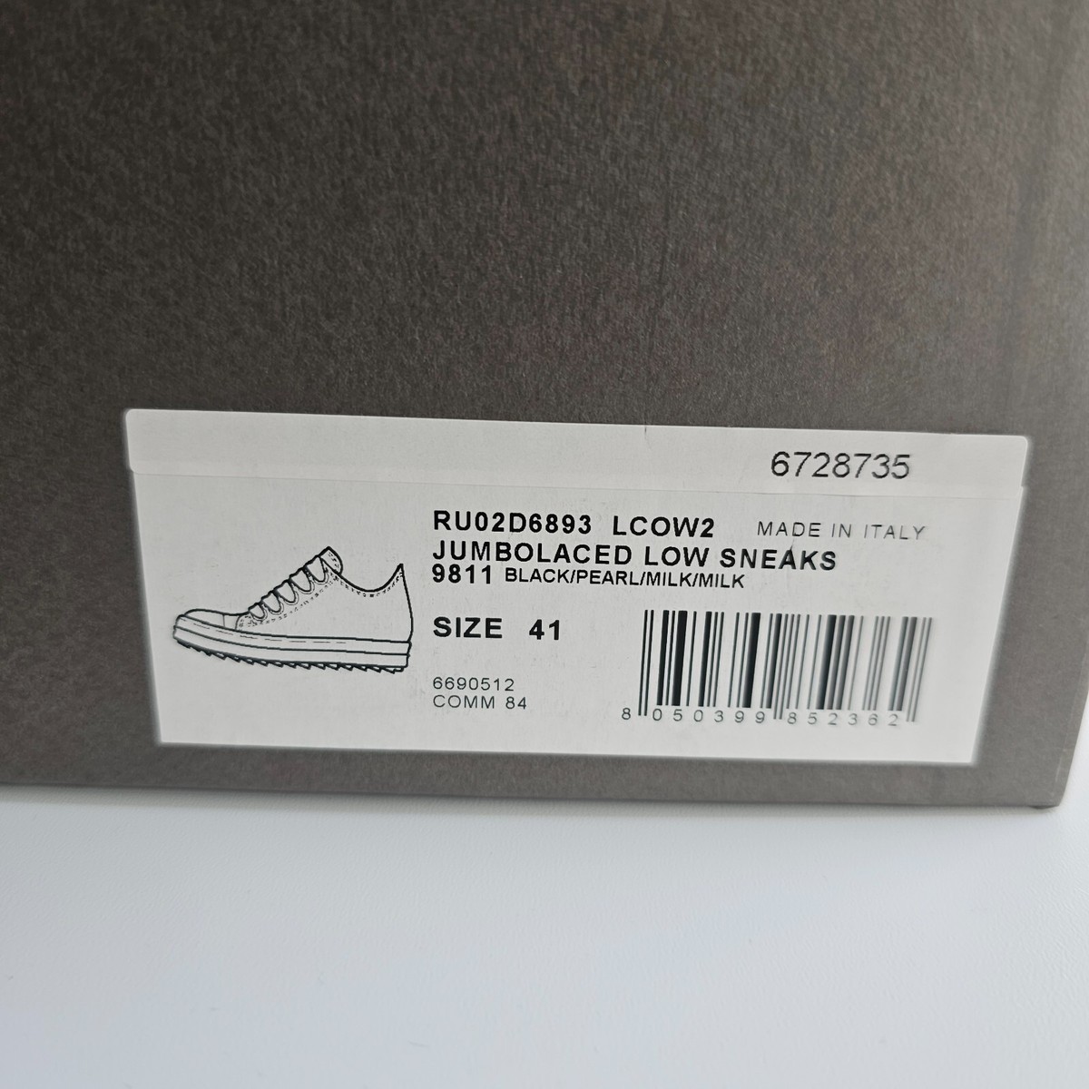 RICK OWENS Jumbolaced Porterville Black/Milk Low Top RICK OWENS Jumbolaced Porterville Black/Milk Low Top