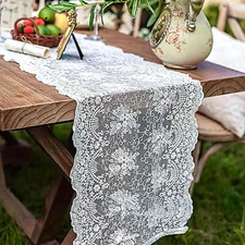15"x47" White Vintage Embroidered Floral Lace Table Runner Doilies Dresser Scarf