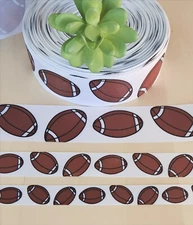 5/8, 7/8 & 1.5" (1 YD) Football Grosgrain Ribbon Sports Ball Football Cheer Bow