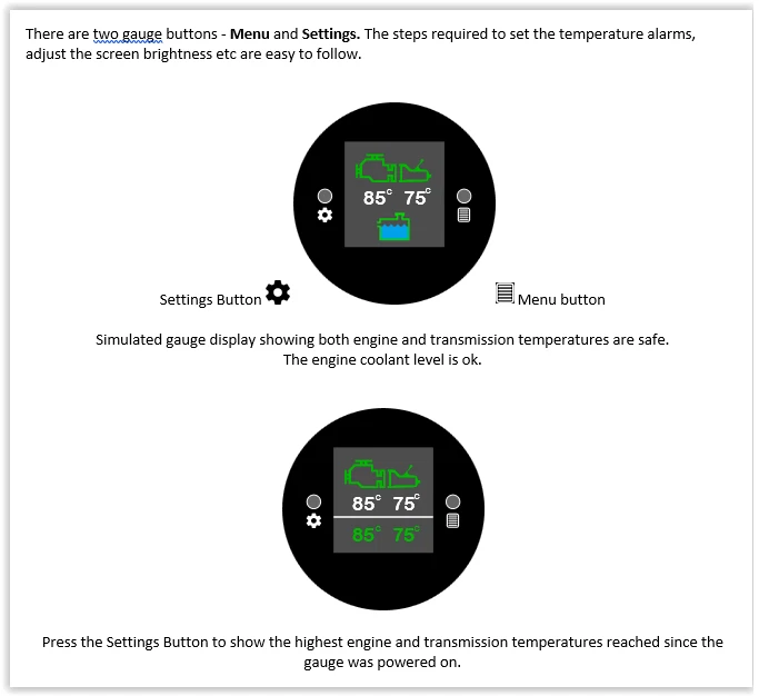 Engine & Transmission temp coolant level 52mm gauge - visual/audible alarms - Image 4 of 4