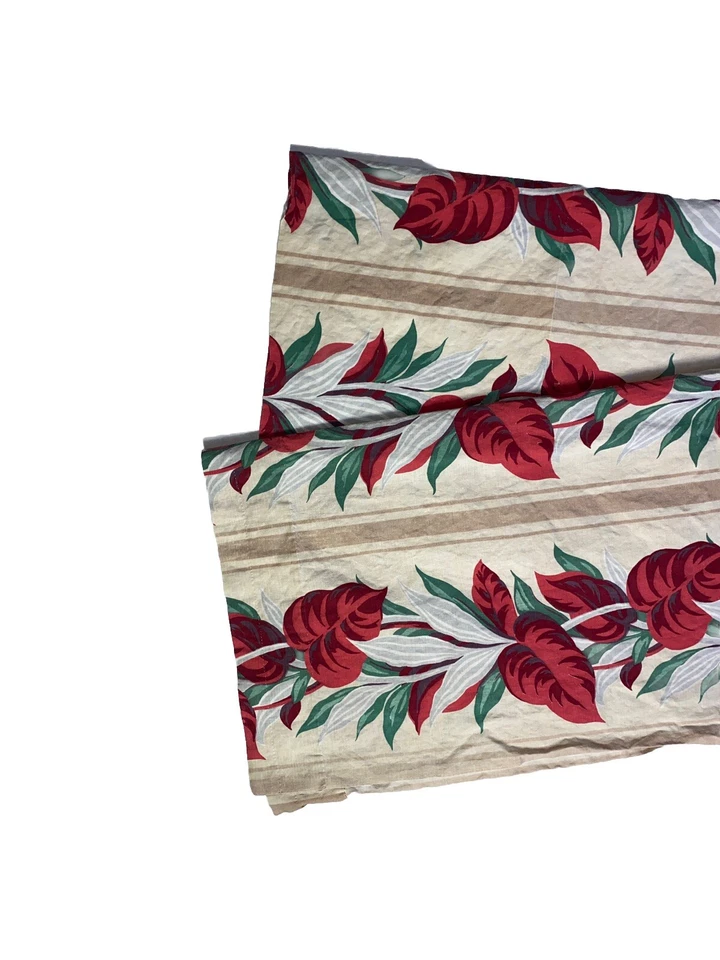 Vintage Pair Hibiscus Curtains Panels Drapes 88 in Long Red Beige Tan Floral 2 - Image 4 of 4