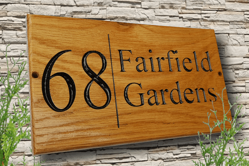Personalised Oak House Number Name Sign Carved Outdoor Wooden Plaque 200x400mm - Picture 3 of 7