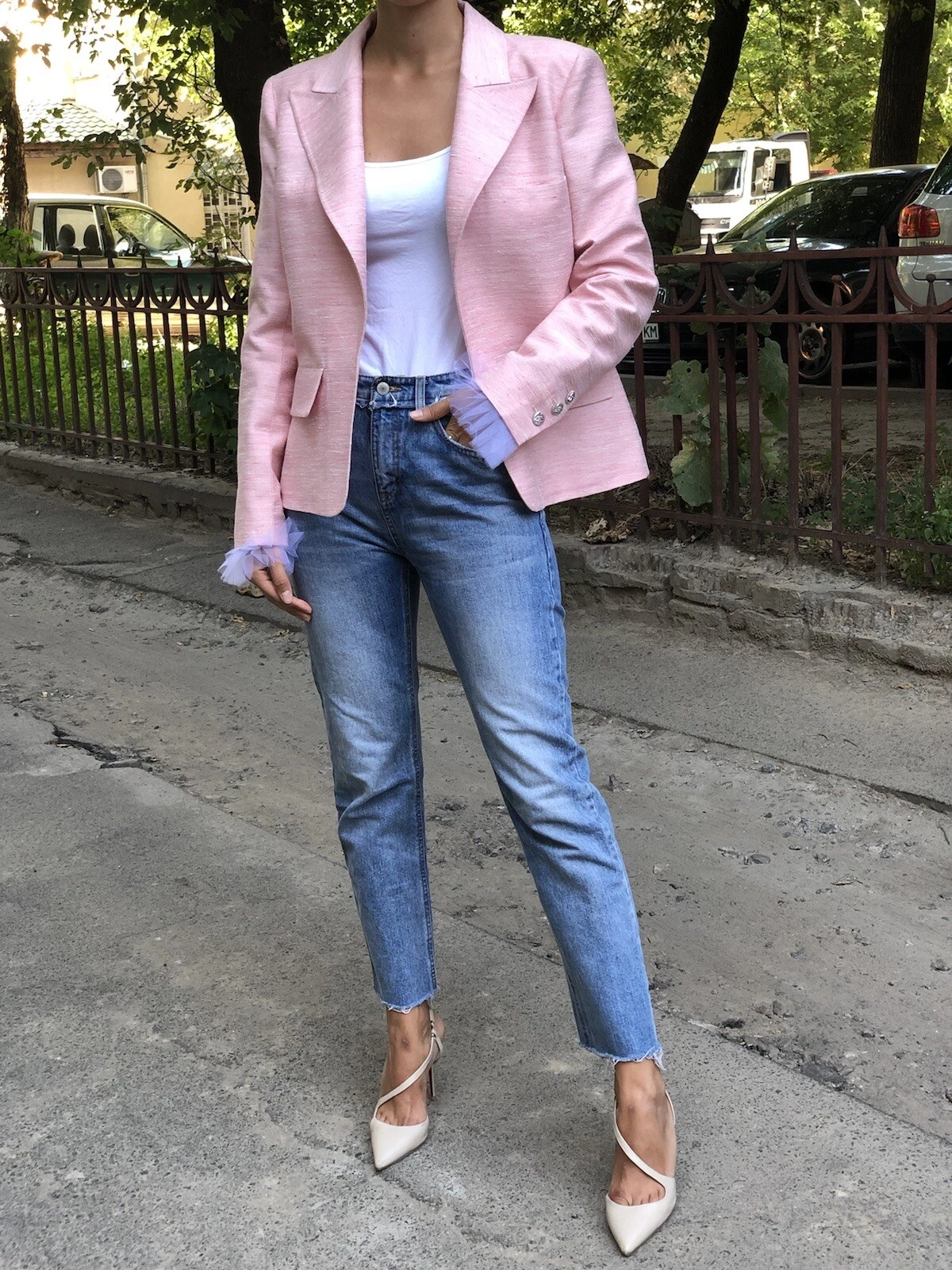 Blazer Favoloso Autentico Chanel Cuba Runway Rosa Seta Logo Bottoni Taglia 44