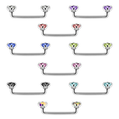 Internally Threaded Staple Surface Barbell with Prong Setting CZ 14 Gauge