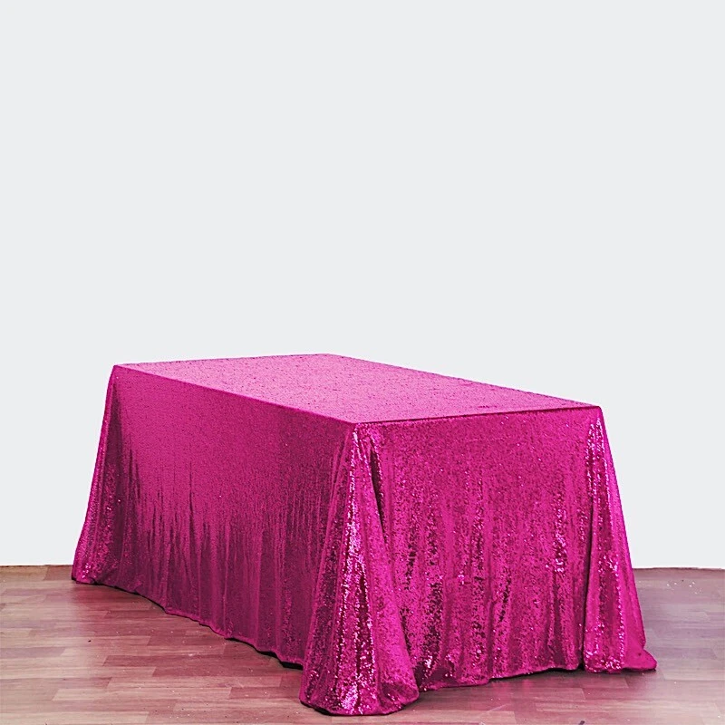 90x156" Fuchsia SEQUIN RECTANGLE TABLECLOTH Wedding Party Catering Linens SALE - Image 2 of 4
