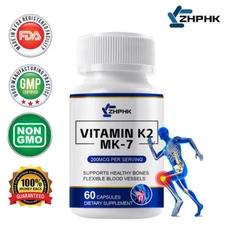Vitamin K2 MK-7 200mcg 60 Capsules High Potency Bone Support Gluten Free,Non-GMO