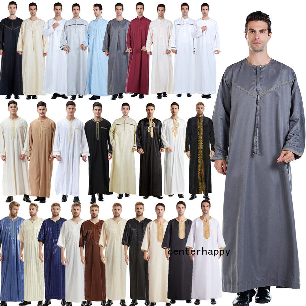 Men Dishdasha Thobe Muslim Islamic Clothes Arabic Saudi Jubba Thoub Robe Daffah image 10