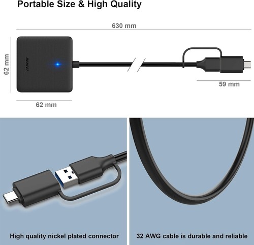 Memory Card Reader 4 in 1 USB 3.0 and USB-C to SD Micro SD MS CF Card Reader - Picture 7 of 9