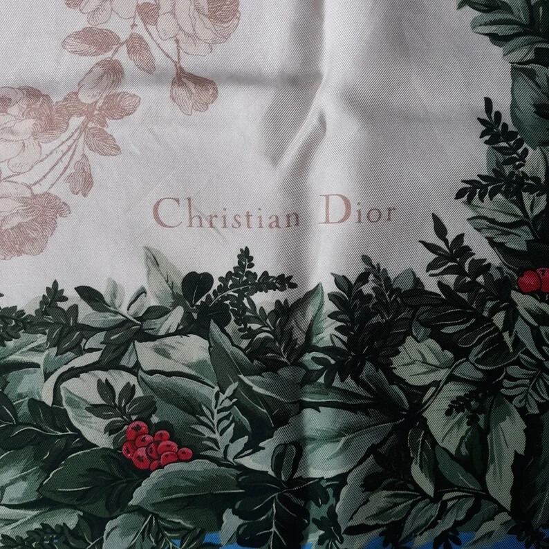 VINTAGE 90s Christian DIOR Scarf Silk Square Christmas XL