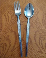 Vintage MCM Stanley Roberts WINTHROP DINNER FORK & Teaspoon TEXTURED FIDDLE FERN