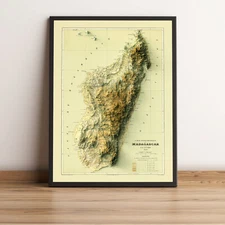 Madagascar Map, Madagascar 2D Relief Map, Madagascar Vintage Map - 2D Flat