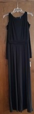 NWT Chaps Black Cut Out Cold Shoulder Long Sleeve Jumpsuit Dress Romper Wide Leg