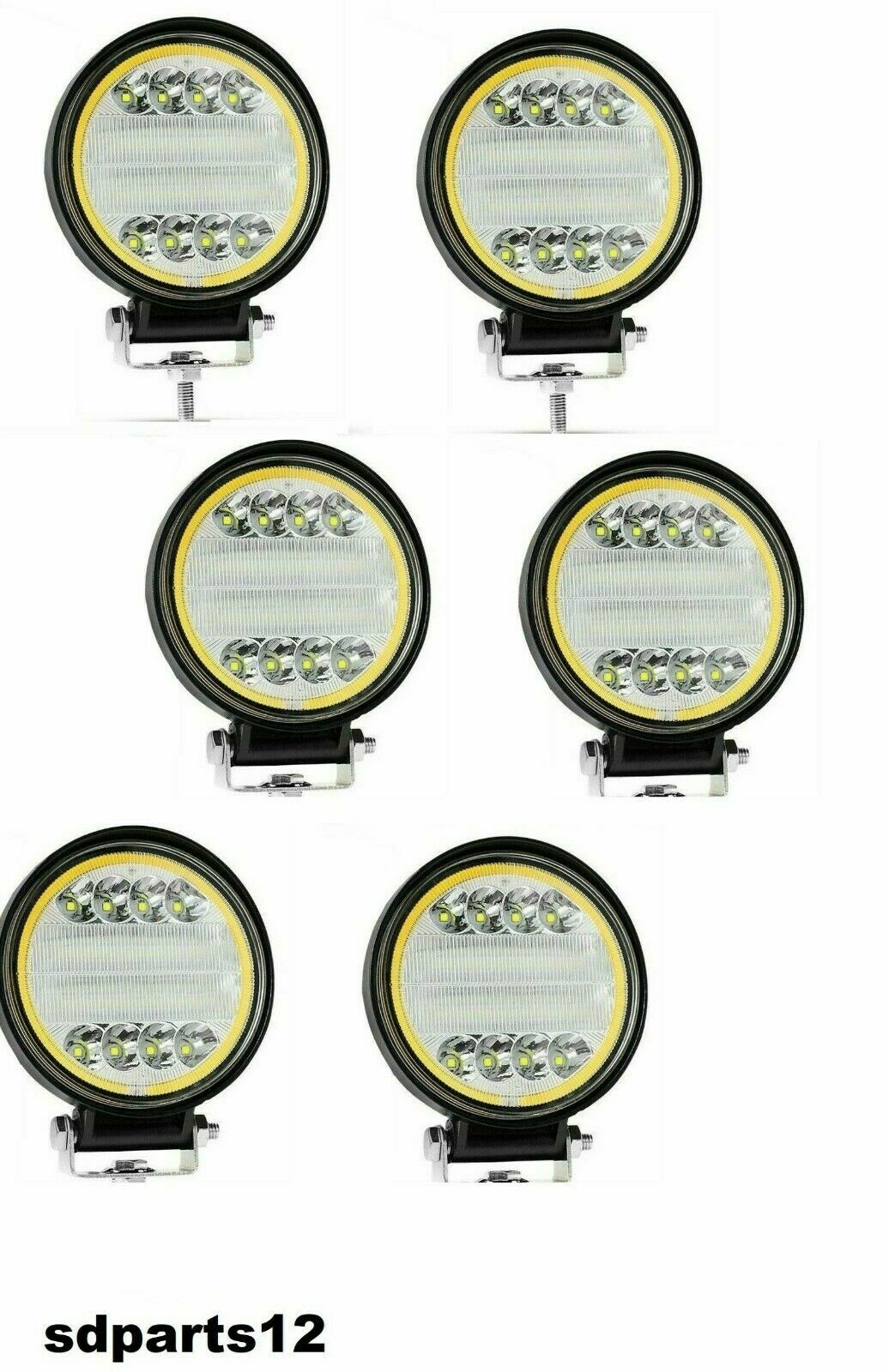 Phare de travail LED 72W feu de brouillard DRL rond 6000K 3000lm pour remorque x6