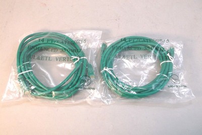 Category 5e (Cat5e) Ethernet Patch Cord Green Cable 14ft E129760 Lot Of 2 - NEW
