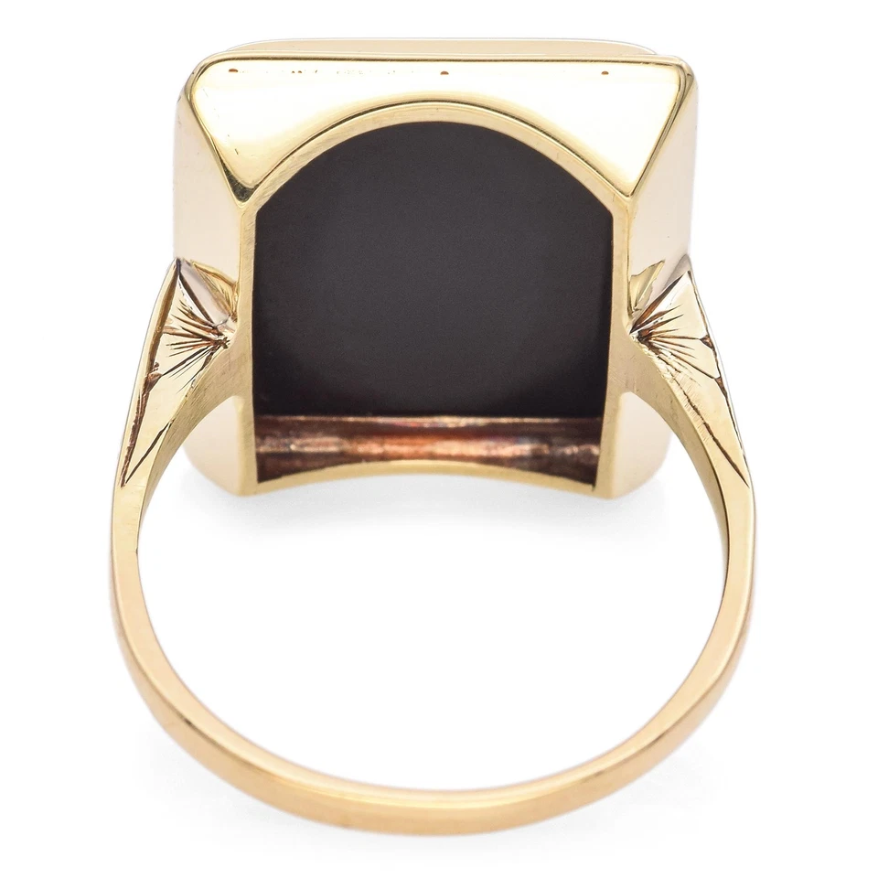 Винтажное прямоугольное кольцо-печатка из желтого золота 14 карат с черным ониксом - Изображение 4 из 4