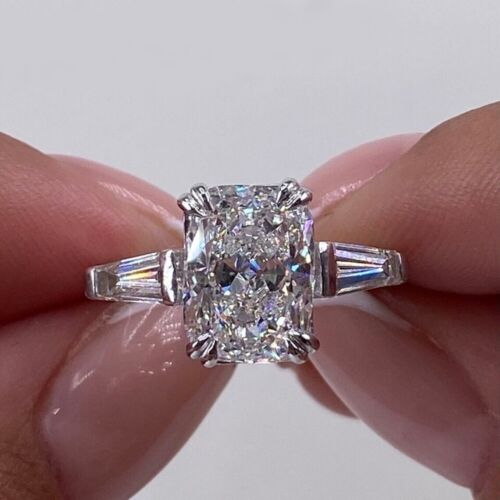 Anello di Fidanzamento Oro Bianco 18k 3,10 Ct IGI GIA Lab Creato Cuscino Diamante - Foto 2 di 10