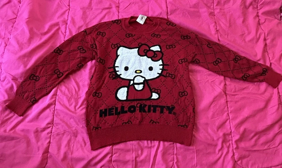 Suéter Hello Kitty Sanrio Tejido Rojo Mujer Talla Mediana M Manga Larga Cuello Redondo Foto 2 de 4