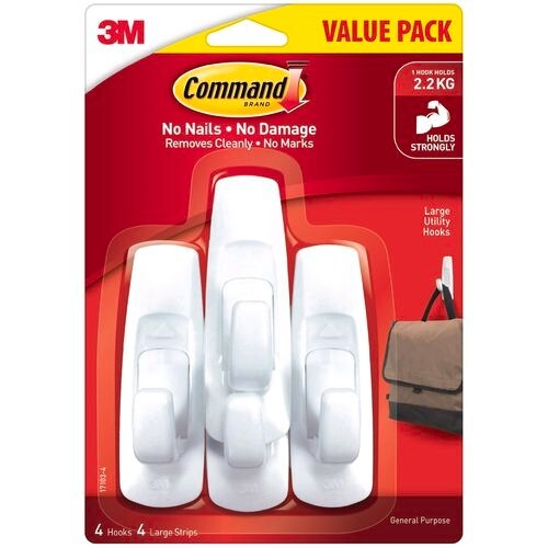 Command Adhesive Large White Wall Hooks Value Pack 4 Pack Damage-Free ...