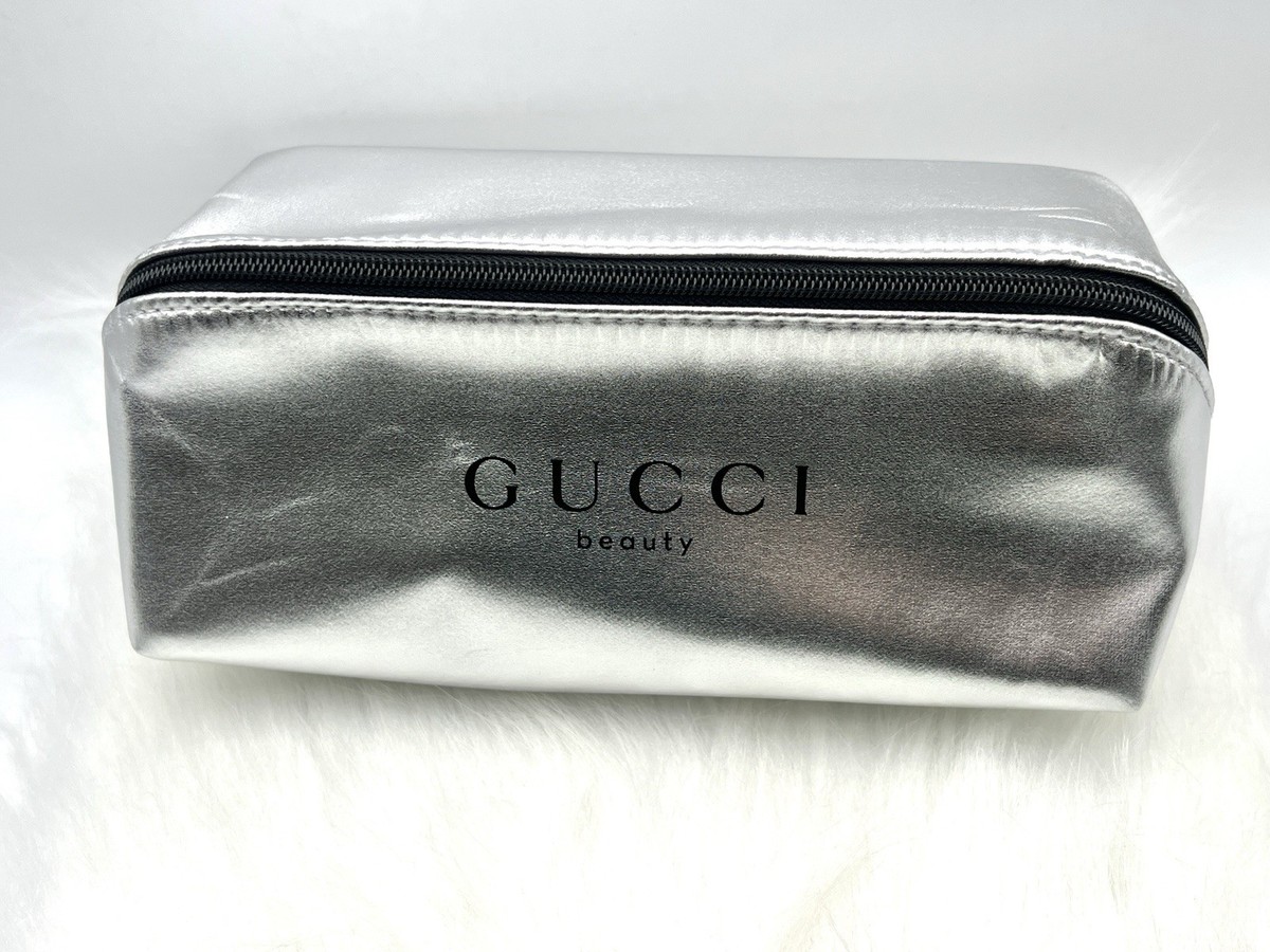 GUCCI コスメポーチ Gucci Beauty Silver Pouch Make Up Bag Cosmetic Pouch Zipped bag