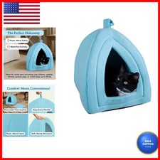 PETMAKER Cat House Indoor Bed with Removable Foam Cushion, Blue