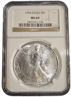 1994 American Silver Eagle $1 Dollar Coin One Troy Ounce 0.999 Fine NGC MS69