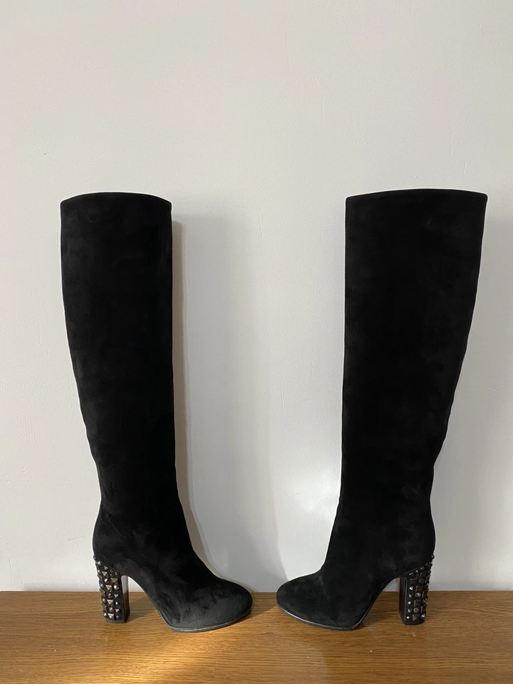 Dolce & Gabbana Botas Negras Gamuza Sobre la Rodilla Cuero Real Forro Tacón 36 US6 Foto 2 de 4