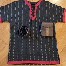 Hiifeuer Medieval Renaissance Striped Tunic Top Costume w/ Belt And Bag Size XL