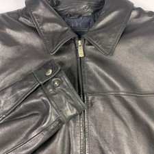 Dockers Genuine Leather Jacket Men s XL Black Full Zip Quilted Lined Coat