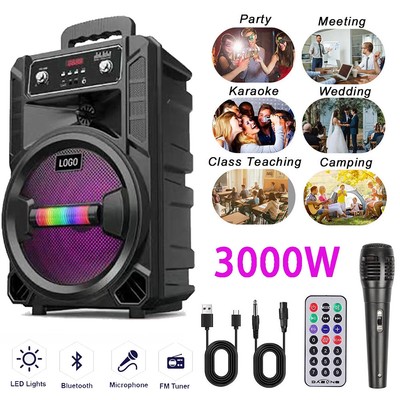 3000W Portable Bluetooth Speaker Sub Woofer Heavy Bass Sound System Party & Mic