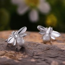 925 Sterling Silver Honey Bee Cute Stud Earrings Gift WG
