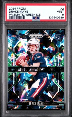PSA 9 2024 Prizm Prizmatic Green Ice DRAKE MAYE RC Patriots MINT 137540589