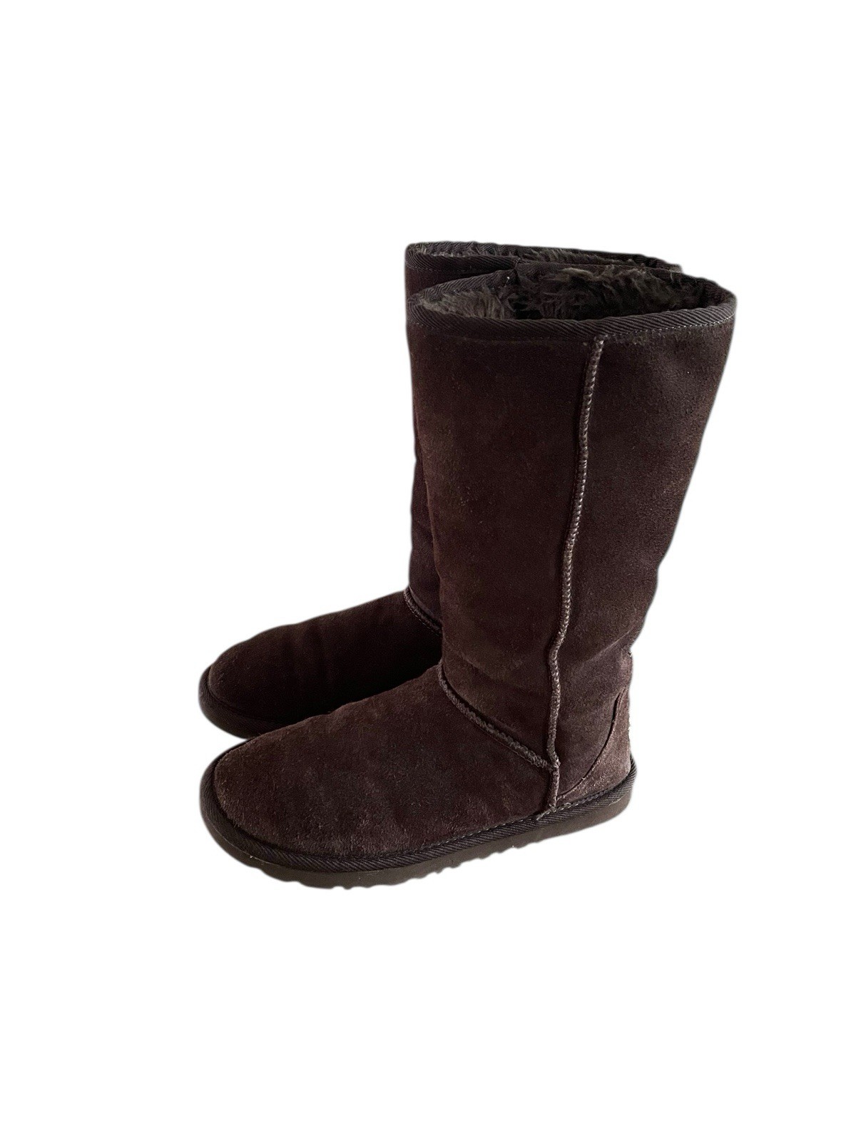 UGG Classic Tall Chocolate Brown Leather Sheepskin Lined Womens Boots Size 8