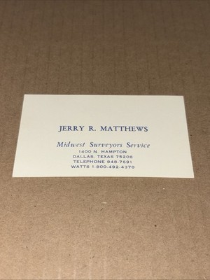 Advertising Business Card Jerry Matthews Midwest Surveyors Service Dallas TX