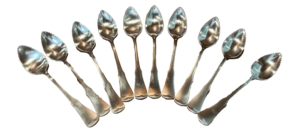 10 cucharas de pomelo Patrick Henry de acero inoxidable Oneida Community borde serrado de colección Foto 2 de 4