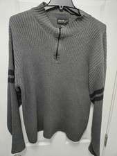 Men's Eddie Bauer GRAY Long Sleeve 1/4 Zip Cotton Pullover Sweater LARGE TALL