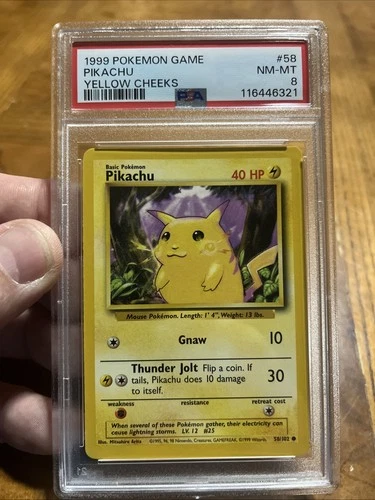 1999 POKEMON BASE SET UNLIMITED YELLOW CHEEKS #58 PIKACHU PSA 8
