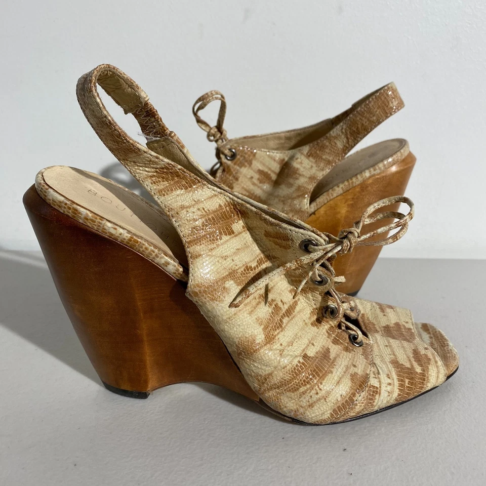 Size 7M - Boutique 9 Wedge Heel Sandals Womens Beige Brown Genuine Leather - Image 2 of 4