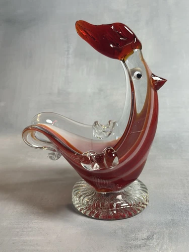 MURANO ??  Art Glass  Ashtray/Paperweight Red Rooster  6” Vintage