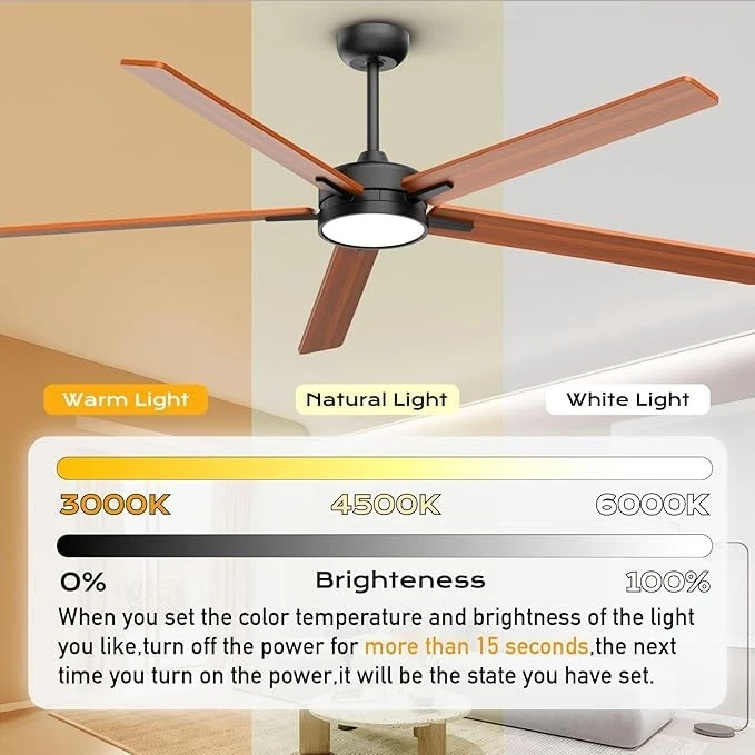 72'' Flush Mount LED Ceiling Fan with Light & Remote 6+1 Speeds, 3CCT, Dimmable - Image 3 of 4