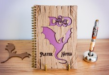 D D Player Journal Oak Finish Wooden Cover Dragon Design A5 Notebook