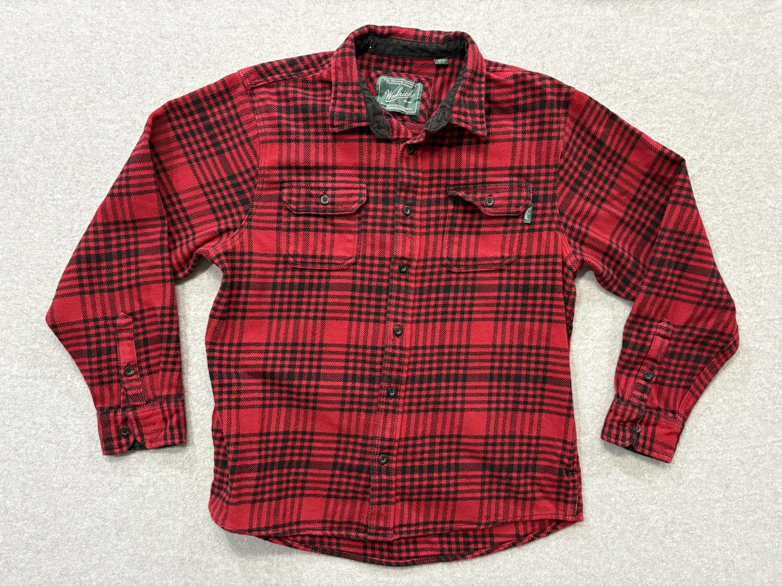 Woolrich Flannel Shirt XL Shacket Lined Hand Pockets Plaid Red