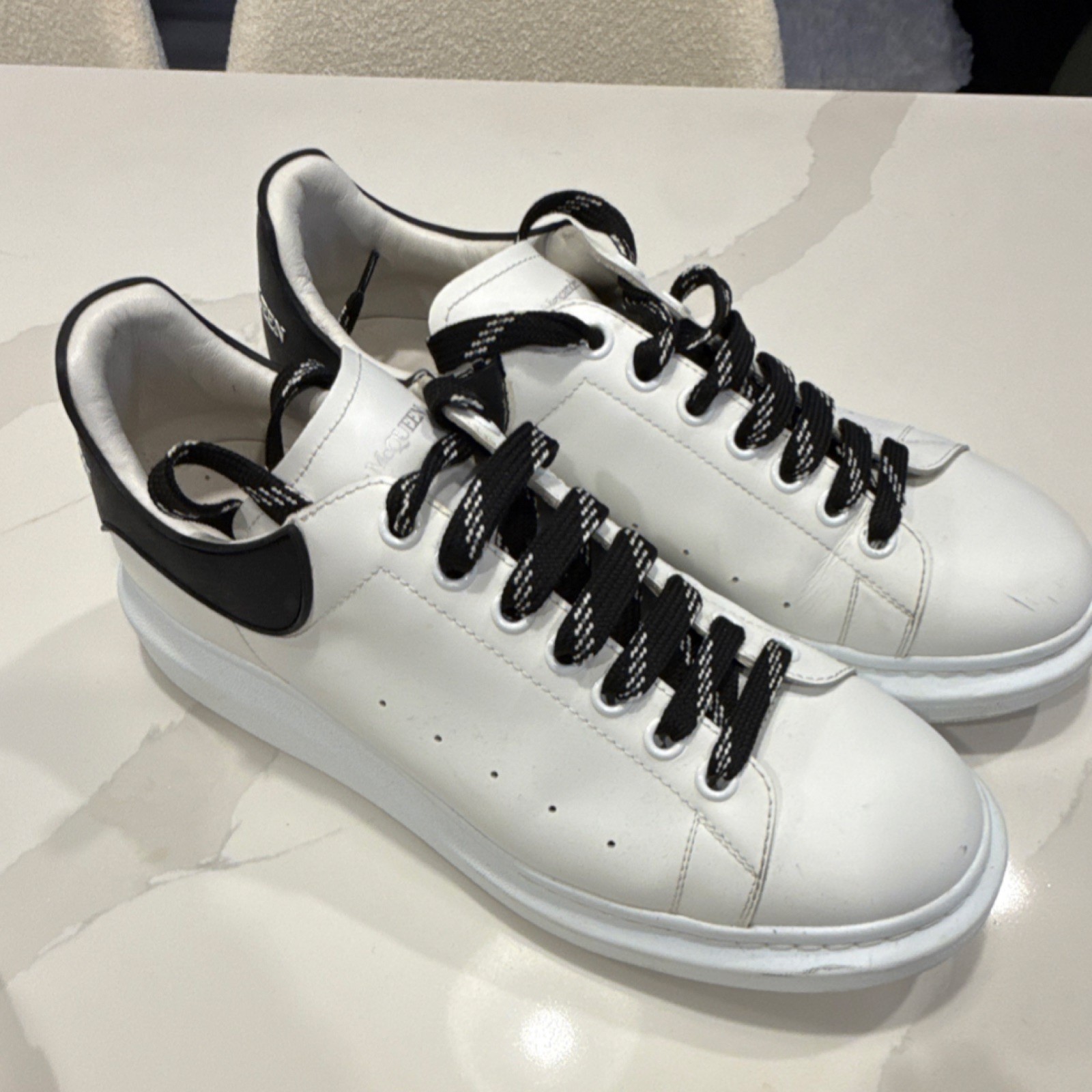 Alexander McQueen White Black Leather Sneakers Men's Lace Up Casual Shoes