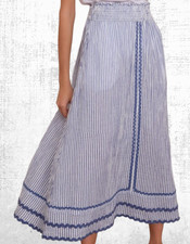 Womens WYSE Cotton Ric Rac Detail Sophia Skirt Blue Stripe RRP  150